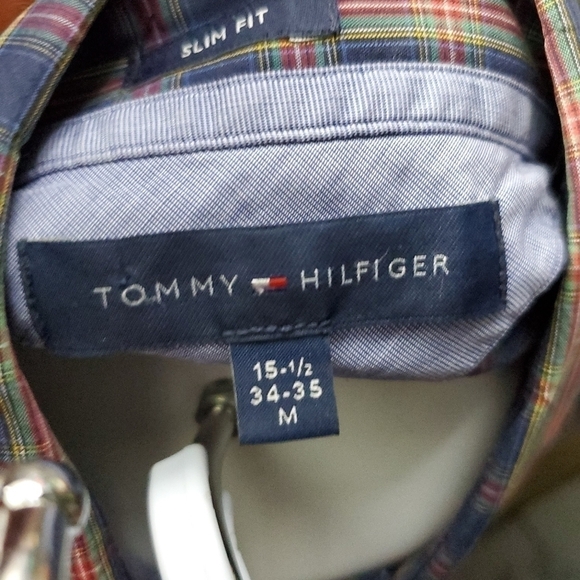 Tommy Hilfiger Slim Fit Plaid Poplin Button Down Long Sleeve Shirt Medium 15.5 - Picture 4 of 7